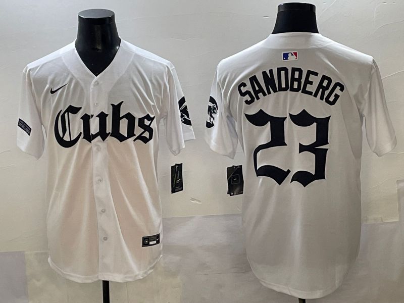Men 2025 Chicago Cubs 23 Sandberg White Five generations Joint Name Nike MLB Jersey style 15